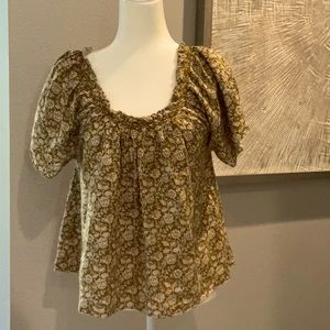 Faherty floral linen blend blouse Size M